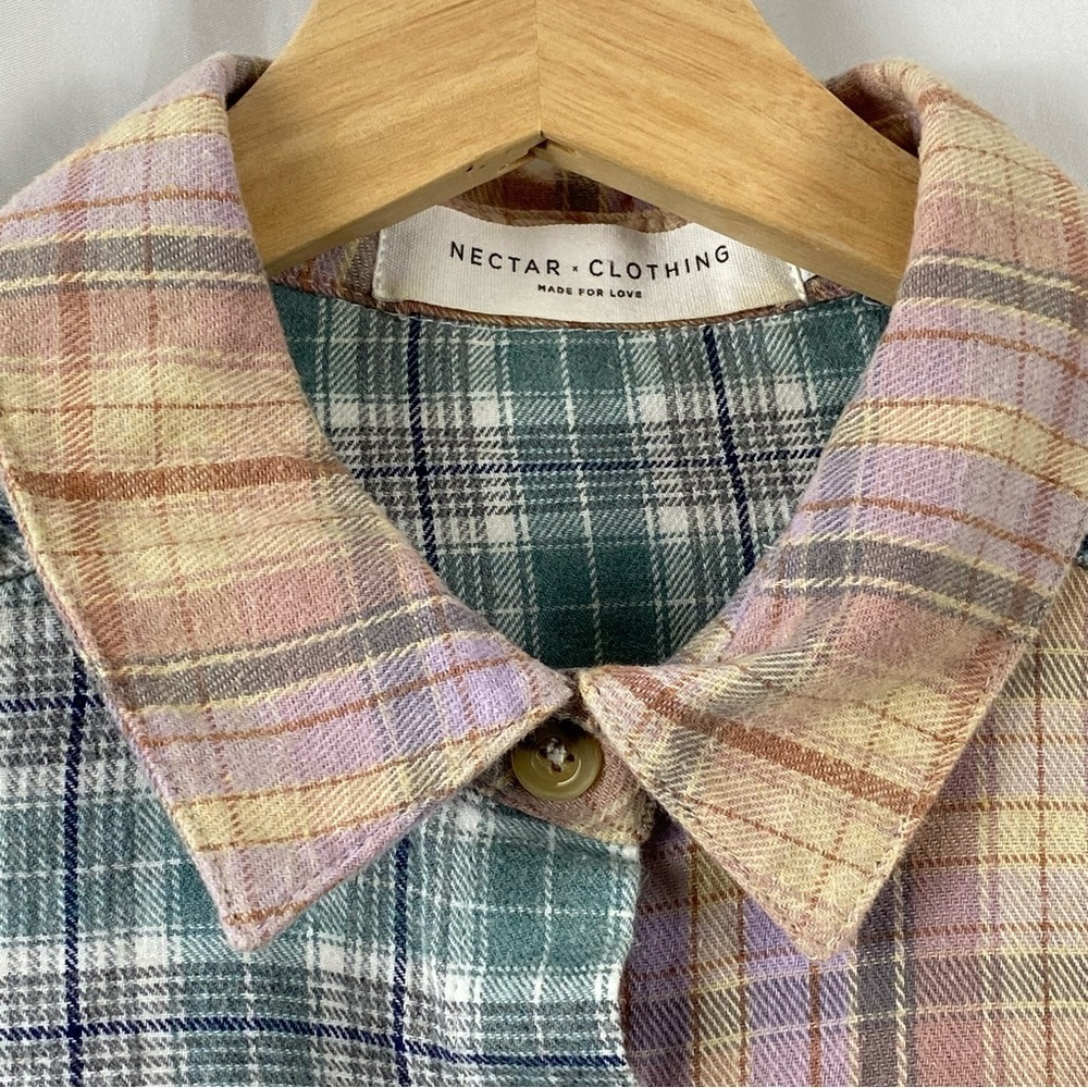 Nectar Clothing Women’s Plaid Patchwork Long Sleeve Cropped Shirt Size Small - Picture 9 of 16